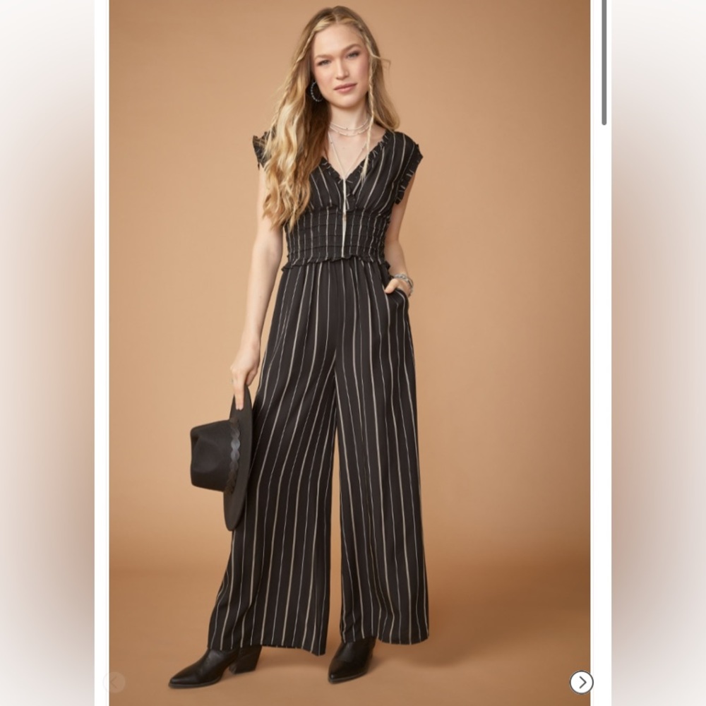 V Neck Striped Jumpsuit